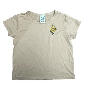 Lily Bleu Beige Tee with Sunflower and Believe Text Girls Sz 10
